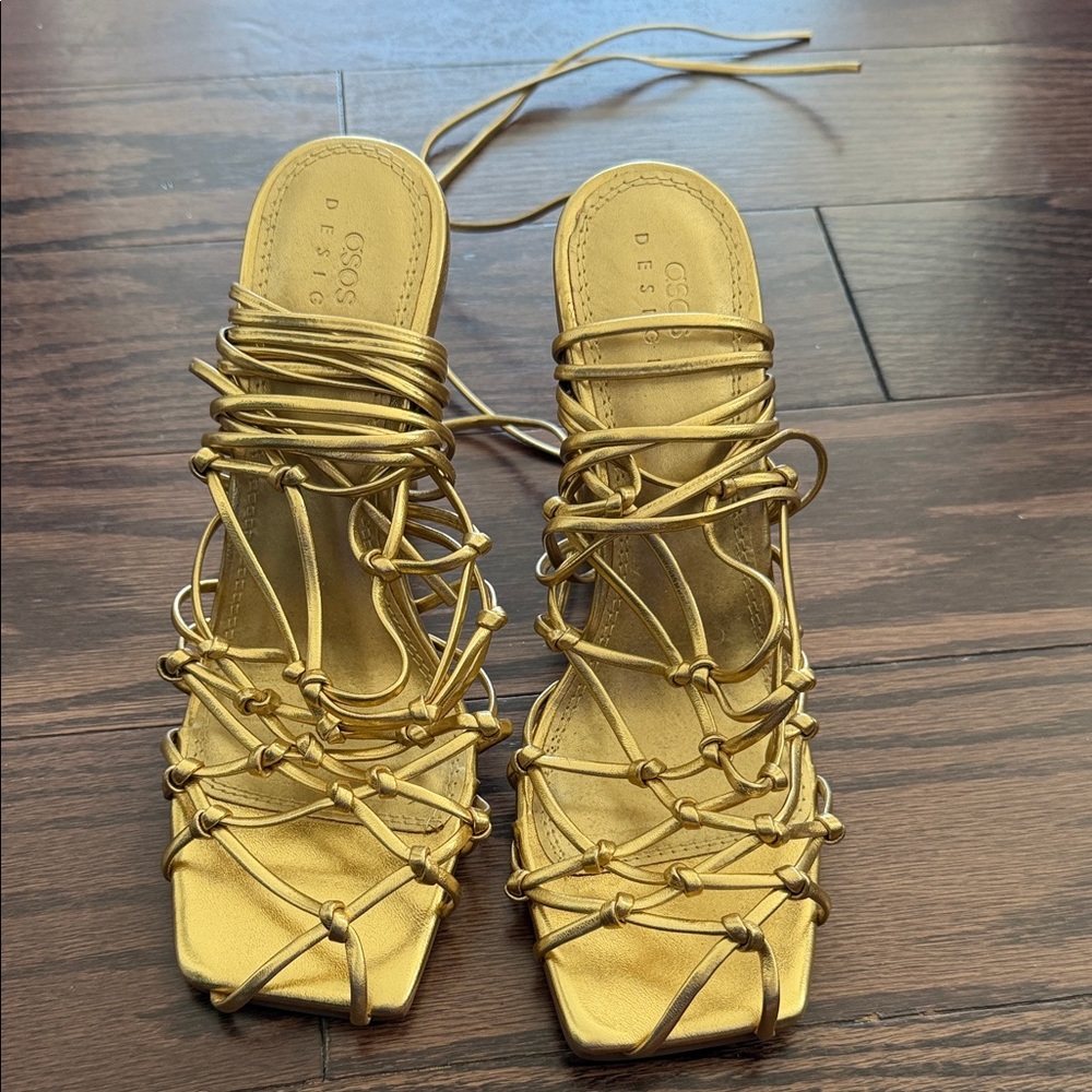 ASOS Design Gold Lace-Up Strappy Sandals for Women
